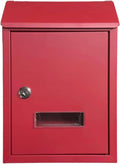 Mailbox Galvanized Steel Mailbox Modern Post Box with Sight Window Drop Box Rectangular Parcel Box with Key Wall Mounted Mail Boxes Domestic (Red)
