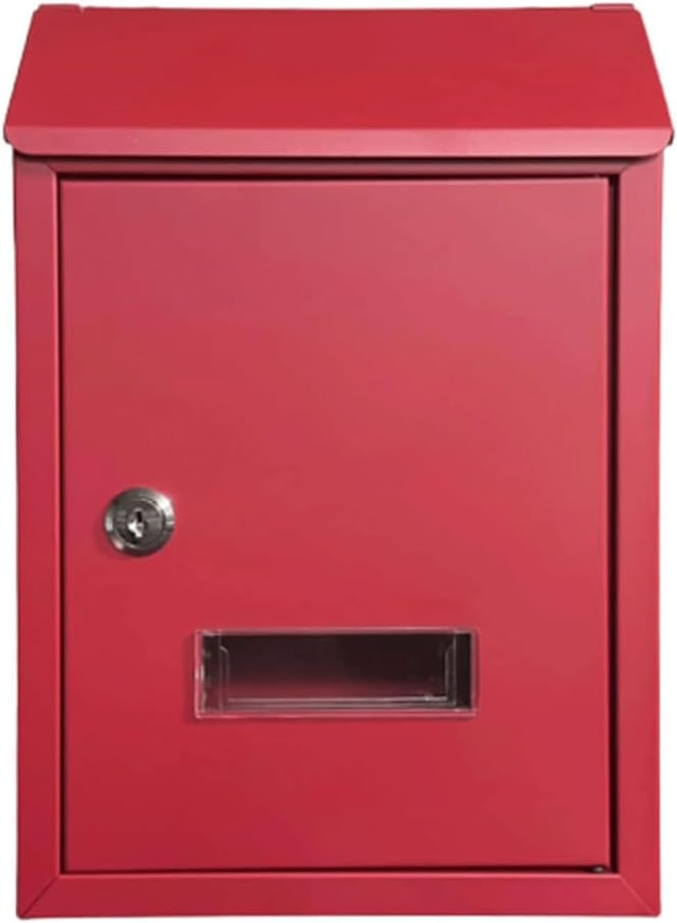 Mailbox Galvanized Steel Mailbox Modern Post Box with Sight Window Drop Box Rectangular Parcel Box with Key Wall Mounted Mail Boxes Domestic (Red)