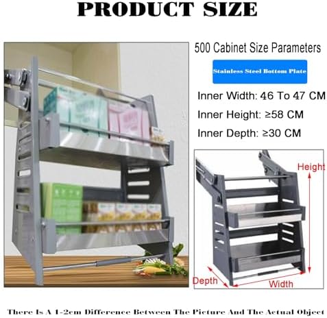 Stainless Steel Soft Close Kitchen Cabinet Door Stop, 2-Shelf Organizer, Space-Saving Solution for 600mm Cabinets, Inner Width 66-67mm, Ideal for 700mm Cabinets