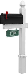 4Ever Products The Carmel Vinyl Mailbox Post System - Includes Black Steel Mailbox and Custom Street Address (Green)