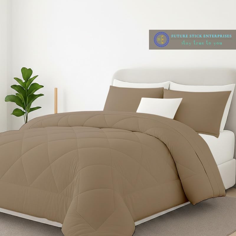 Egyptian Cotton Twin Size Comforter Sets - Taupe Color, Box Stitched Soft Lightweight Bed Set, All Season Gray Bedding Sets - 1 Comforter and 2 Pillow case