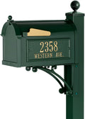 Heavy-Duty Deluxe Mailbox Package in Green Oversized Streetside Mailbox with Number and Street Name Personalized Address Plaques & Decorative Post with Ball Finial