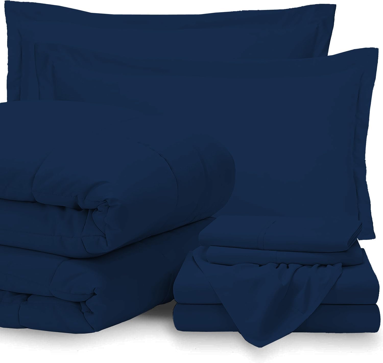 GOKOCO 100% Egyptian Cotton 800 Thread Count 400GSM 7Pcs Comforter Set and Sheet Set 18' Deep Pocket (Comforter, Flat Sheet, Fitted Sheet, Pillowcases, Pillow Sham) - Oversized Queen Size - Navy Blue
