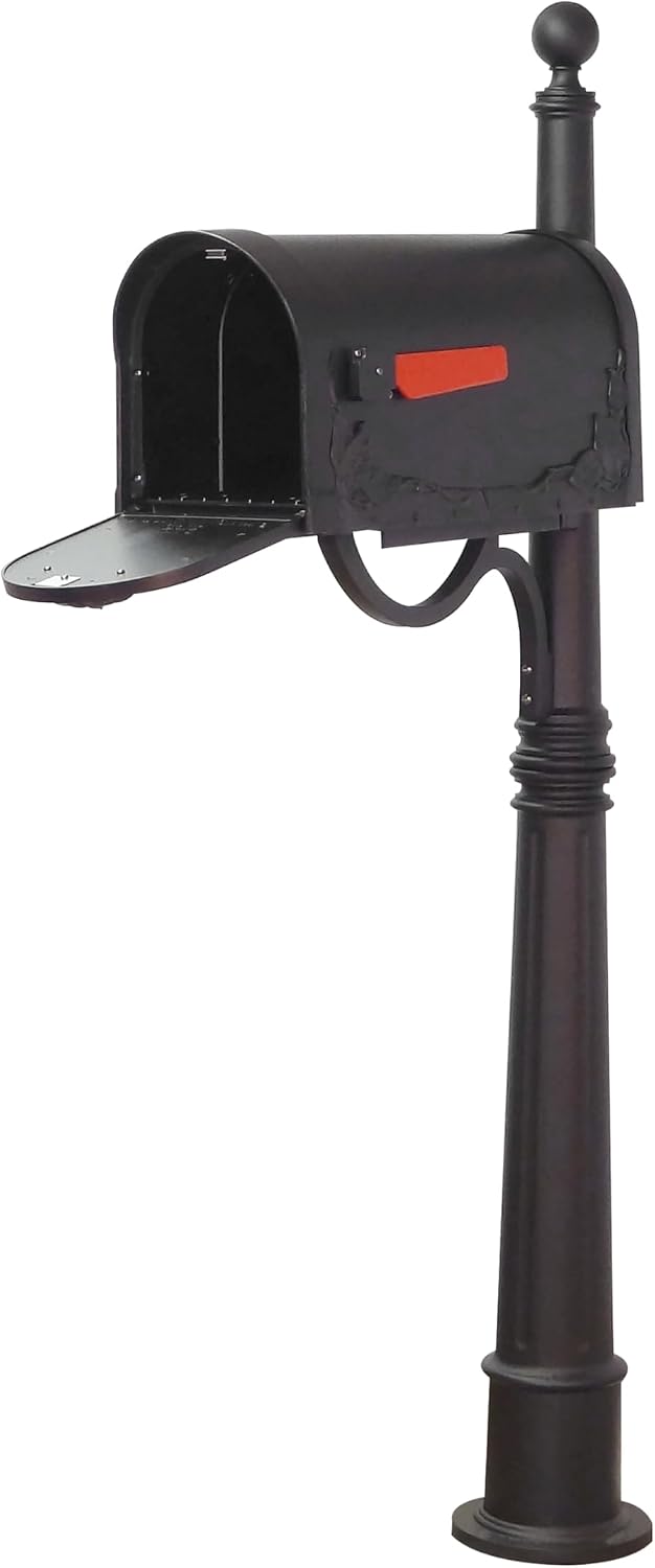 Special Lite Floral Curbside Mailbox with Ashland Post - Black Mailbox with Aluminum Post - SCF-1003_SPK-600-BLK