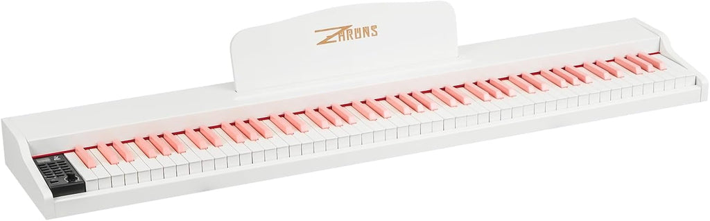 Digital Piano 88 Key Weighted, Full Size Keyboard Piano Set with Sheet Music Stand,Pedal,Power Adapter, for Beginners,White Pink (Keyboard Only)