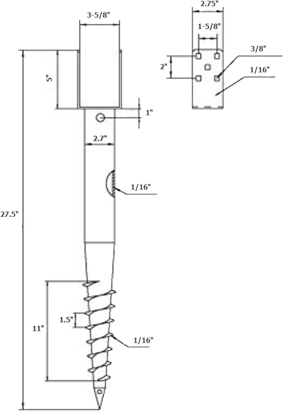 Ashman Ground Screw (4 Pack), No Dig, U-Model Screw in Post Stake - 27' Inch Long, Fits Standard 4x4 (3.5' X 3.5' Inch) Great for Mailbox Posts.