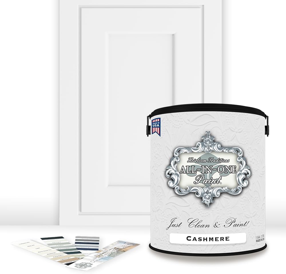 ALL-IN-ONE Paint by Heirloom Traditions, Cashmere (True White), Gallon - Durable cabinet and furniture paint. Built in primer and top coat, no sanding needed. Includes our 30 featured color card.