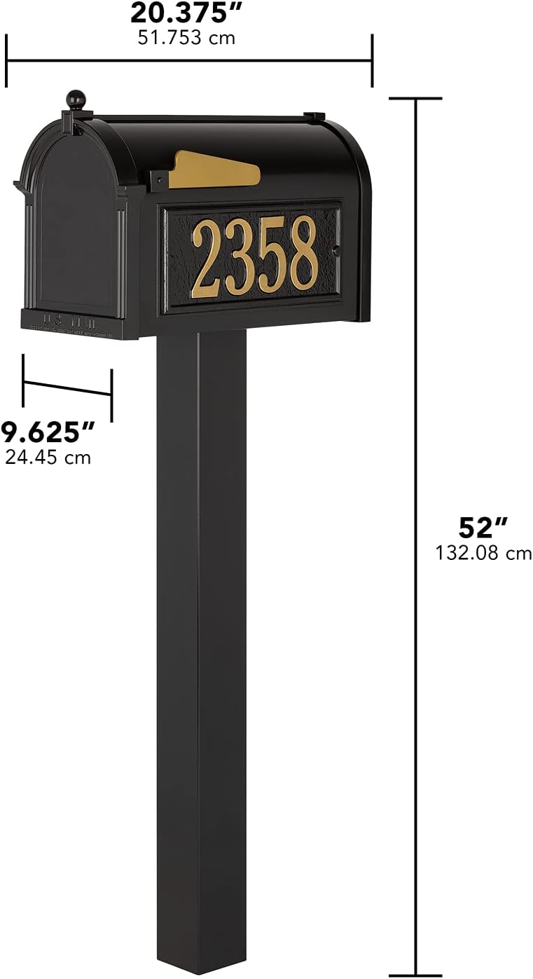 Whitehall Premium Mailbox with Side Address Plaques, Personalized Large Mailbox with Post and Address Plaque for Outside, Package Mail Box with Post (4 Colors Available)