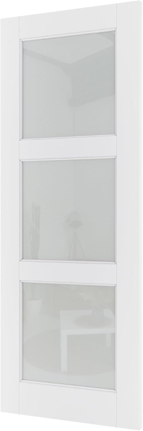 28 x 80 Interior Door Slab, Glass Door, Room Doors with Frosted Glass, Solid Core 3 Panel Prebuilt Panel, Paintable Sinlge French Pantry Doors, Privacy Protected