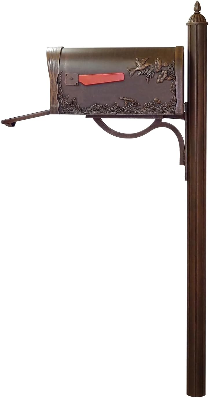 Durable Hummingbird Curbside Mailbox with Locking Insert and Richland Mailbox Post, Copper