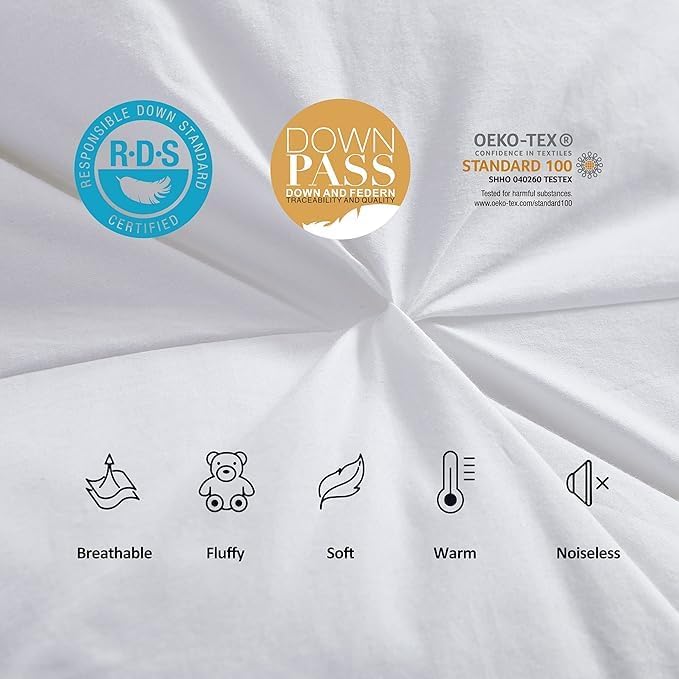 Premium All-Season Full Size Luxury Siberian Goose Down Pinch Pleated Comforter Duvet Insert 1200 Thread Count 100% Egyptian Cotton Down Feather Comforter (Full, White)