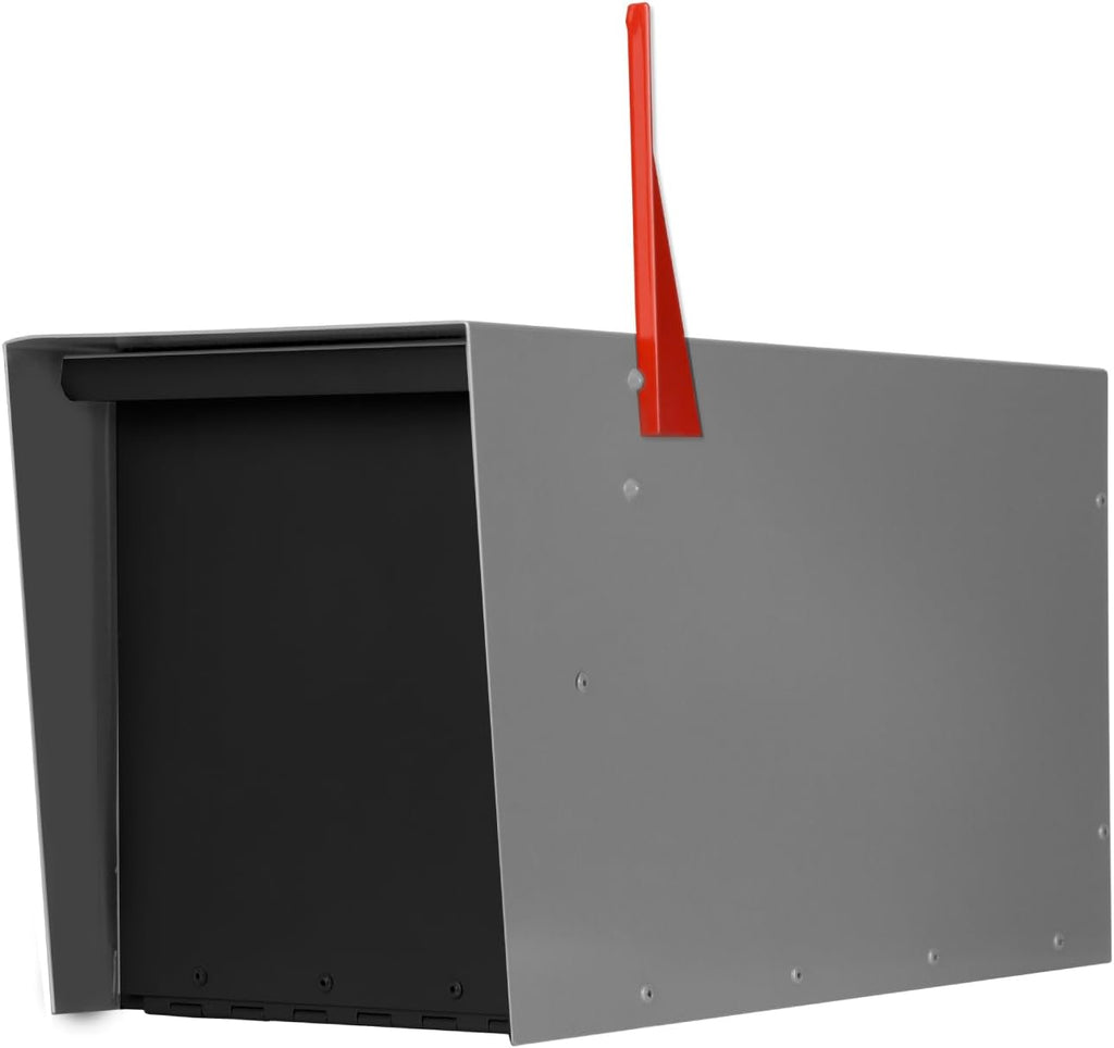 Ilyapa Modern Mailbox for Post Mount - Gray with Black Door Powder Coated Steel, Waterproof Letter Box for Parcels, with Recessed Magnetic Close Door