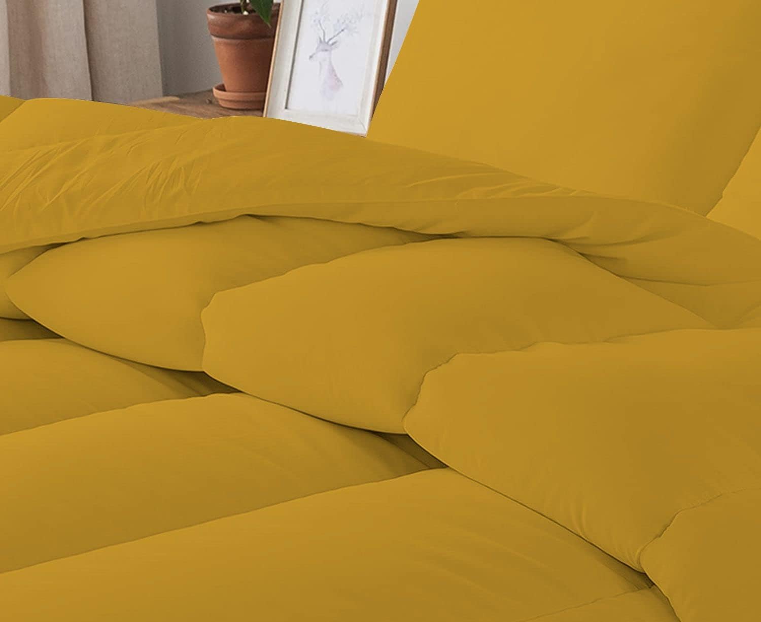 5 PC Straight Line Pattern Comforter Set Premium Super Soft 600 GSM All Season | 1000 Thread Count | 100% Egyptian Cotton ( Full/Queen Size, Golden Color)