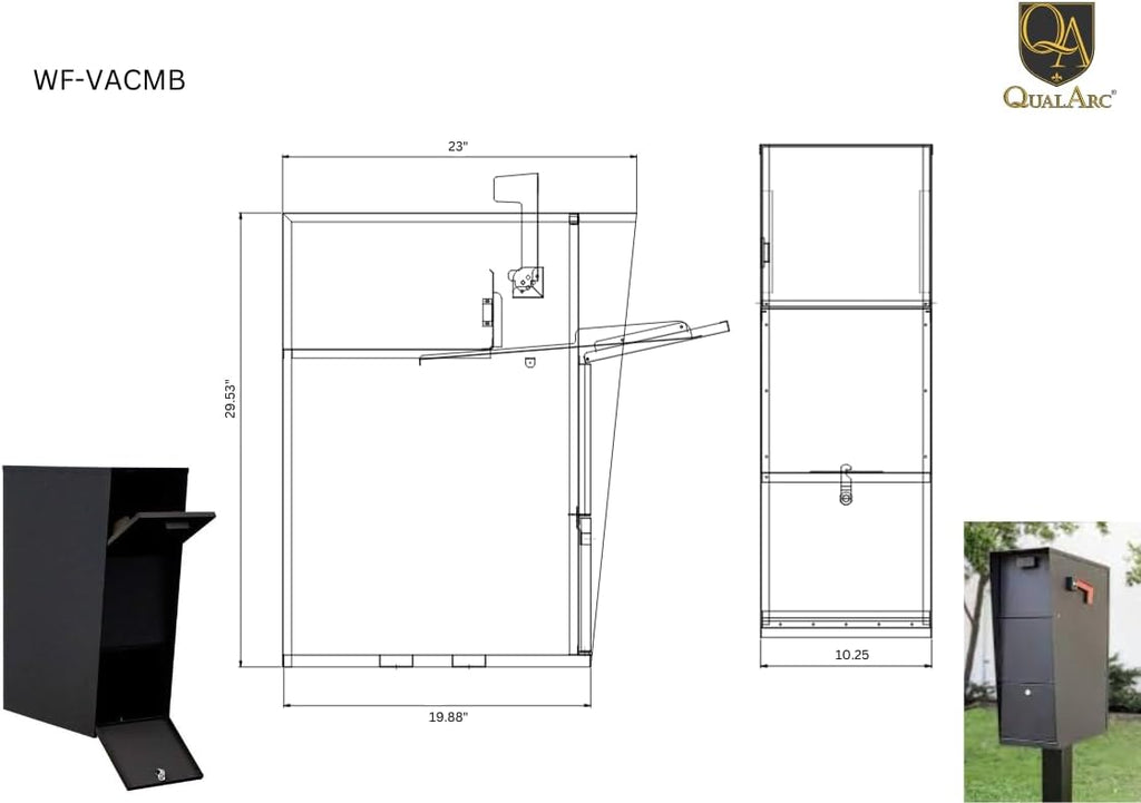 WF-Vacmb Large Capacity Galvanized Steel Locking Post and Column Mount Rust Proof Vacation Mailbox, Black