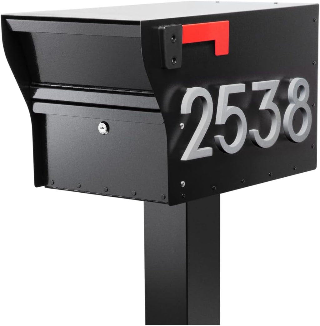Whitehall MailVault Locking Mailbox with Standard Post – Durable Steel Mailbox with Aluminum Post, Modern Square Design, Weather-Resistant, Secure Lockable Mailbox for Home or Business