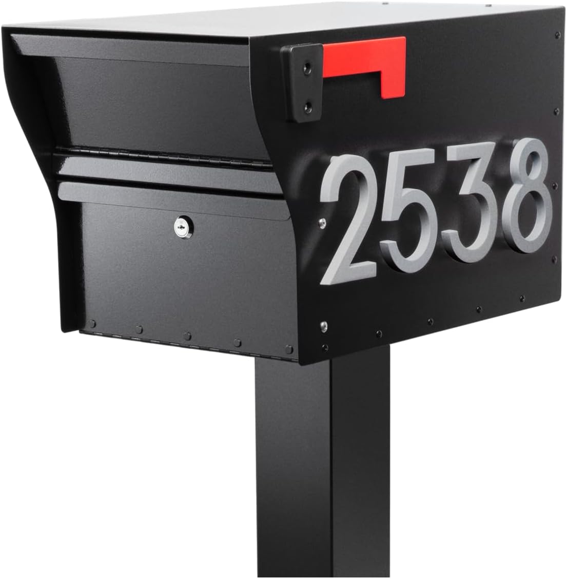 Whitehall MailVault Locking Mailbox with Standard Post – Durable Steel Mailbox with Aluminum Post, Modern Square Design, Weather-Resistant, Secure Lockable Mailbox for Home or Business