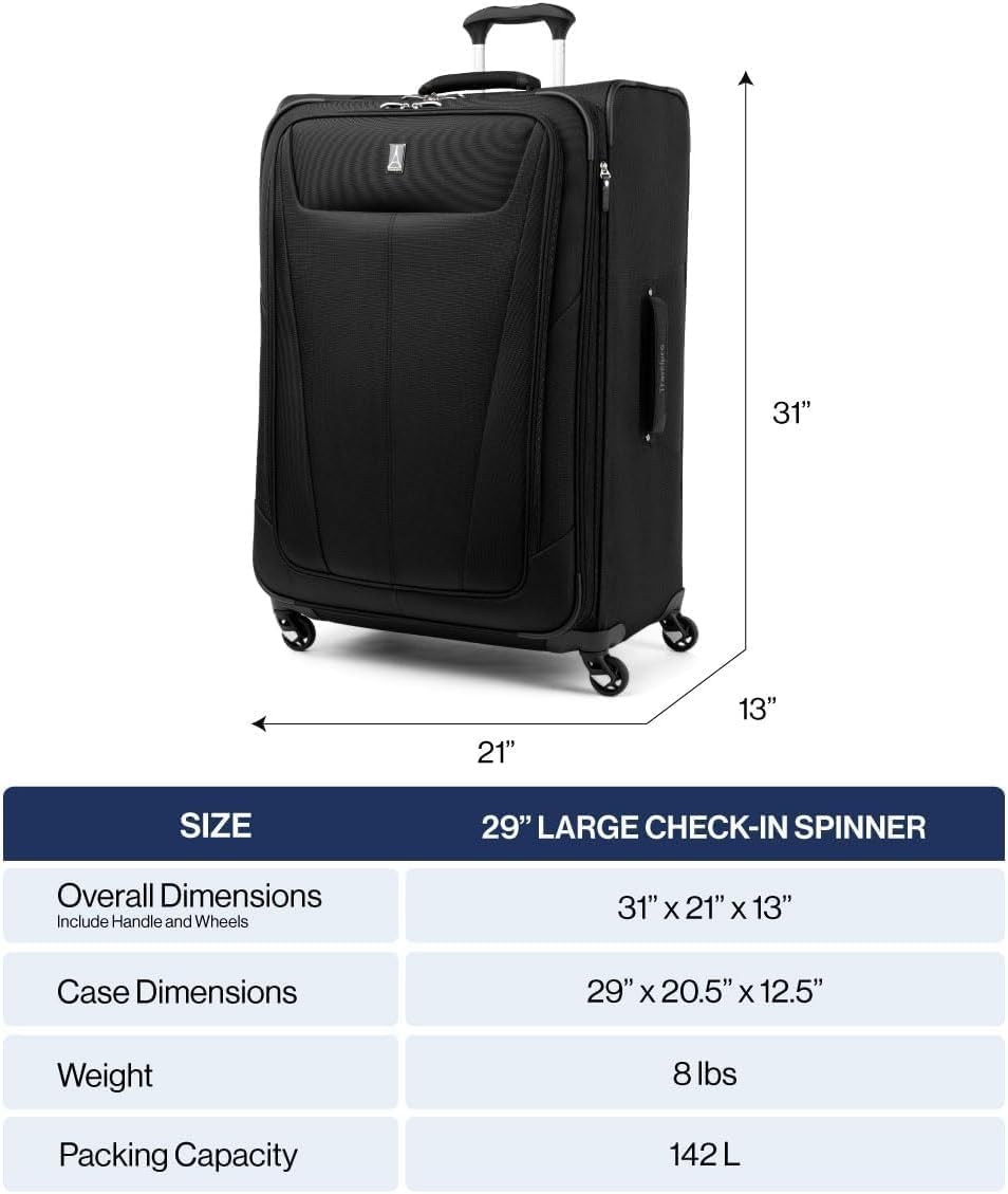 Travelpro Maxlite 5 Softside Expandable Luggage with 4 Spinner Wheels, Lightweight Suitcase, Men and Women, Black, Checked-Large 29-Inch