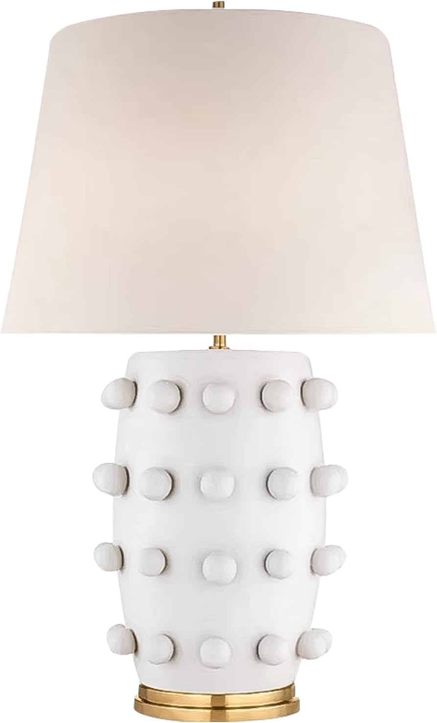 White Ball Farmhouse Ceramic Table Lamp Classic Nightstand Large Linden Lamp with Fabric Shade in Flat White White Table Lamp for Living Room, Bedroom, Office, and Home