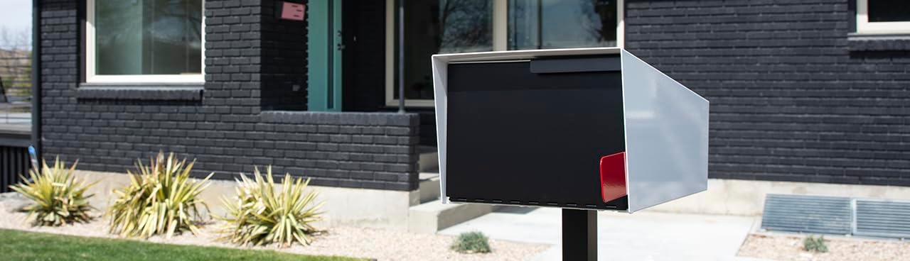 Modern Post Mount Mailbox with Post – Mid Century Retro Design, Weather-Resistant Metal Mailbox for Contemporary Homes (Black)