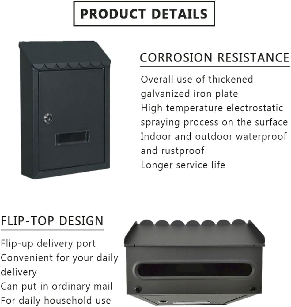 Mailbox Galvanized Steel Mailbox Modern Post Box with Sight Window Drop Box Rectangular Parcel Box with Key Wall Mounted Mail Boxes Domestic(Green)