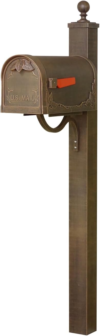 Decorative Rust-Free Floral Curbside Mailbox with Locking Insert and Springfield Mailbox Post, Copper