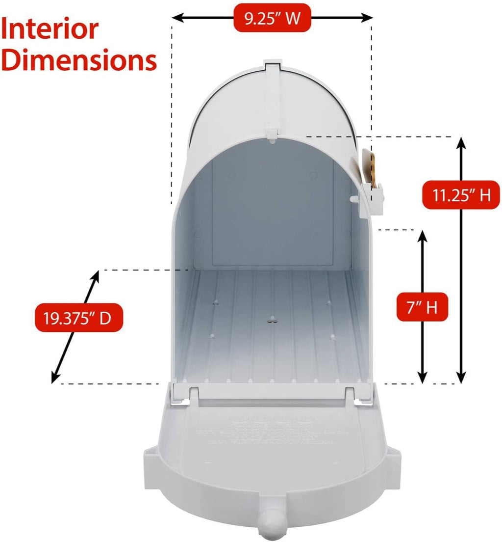 Whitehall Custom Extra Large Mailbox - Capitol Model with Address Plaque and Side Mount Post Package, Sand Cast Aluminum, White Personalized in Goldtone