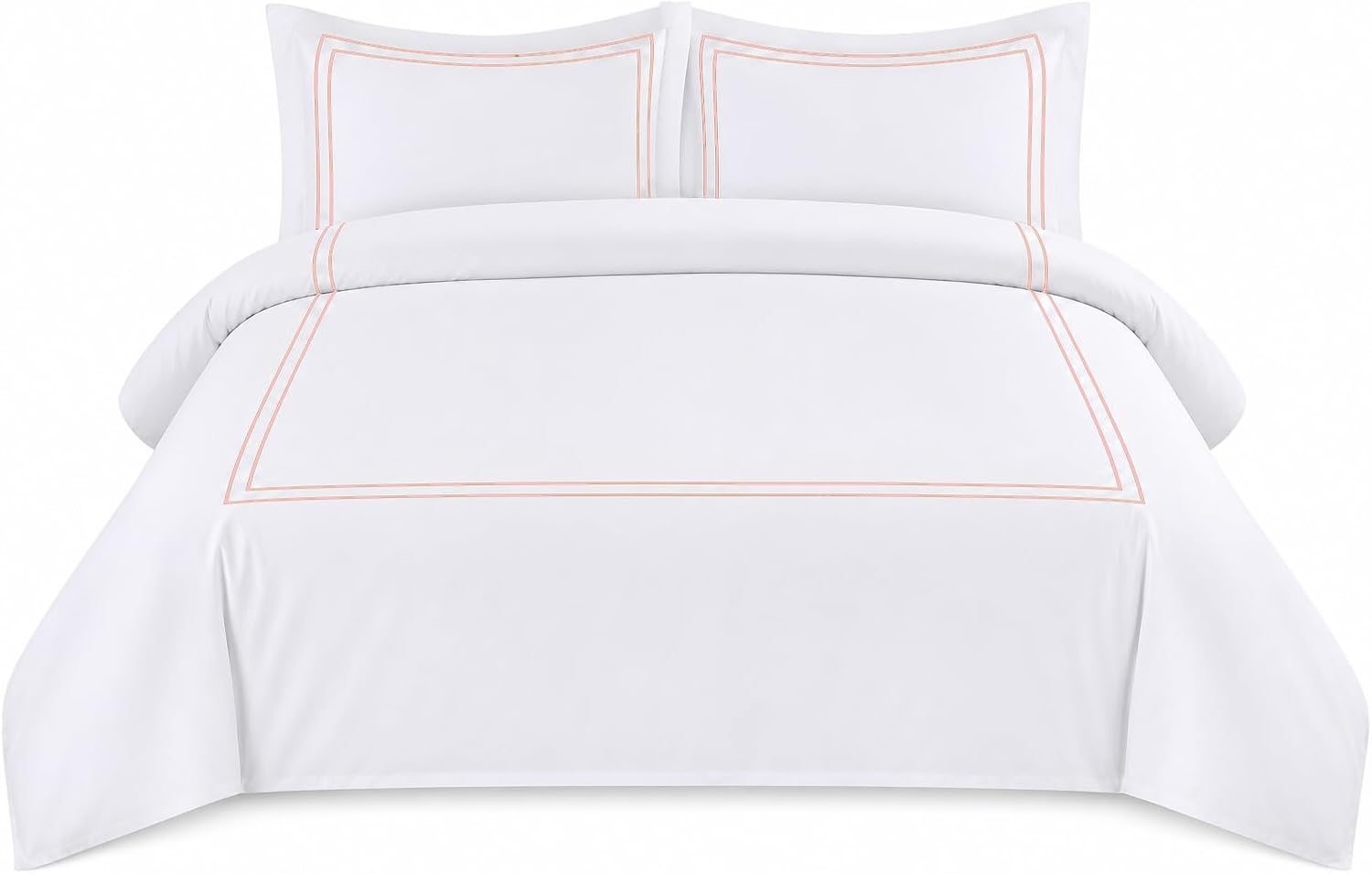 BedDecor Luxury 400-TC Egyptian Cotton 5PC Embroidered Duvet Cover Set with Beautiful 2-Stripe Embroidery(Blush Full/Queen)
