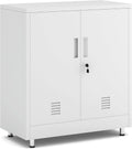 JINGUR Metal Storage Cabinet with Locking Doors and Adjustable Shelf, Small Lockable Sideboard Buffet Cabinet for Home Office Hallway Entryway Living Dining Room (White)