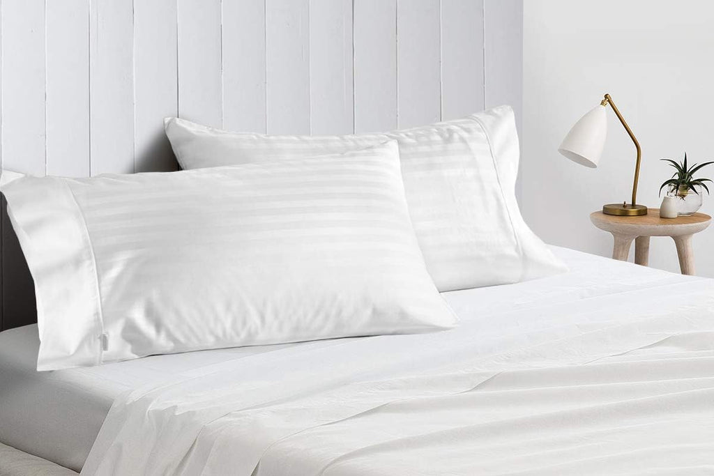 Alaskan King Size Egyptian Cotton (6 Pc) Bed Sheets Set 600 Thread Count Bedding and Pillow Cases Luxury Soft Bed Sheets - 15' Deep Pocket Soft & Smooth, White Stripe