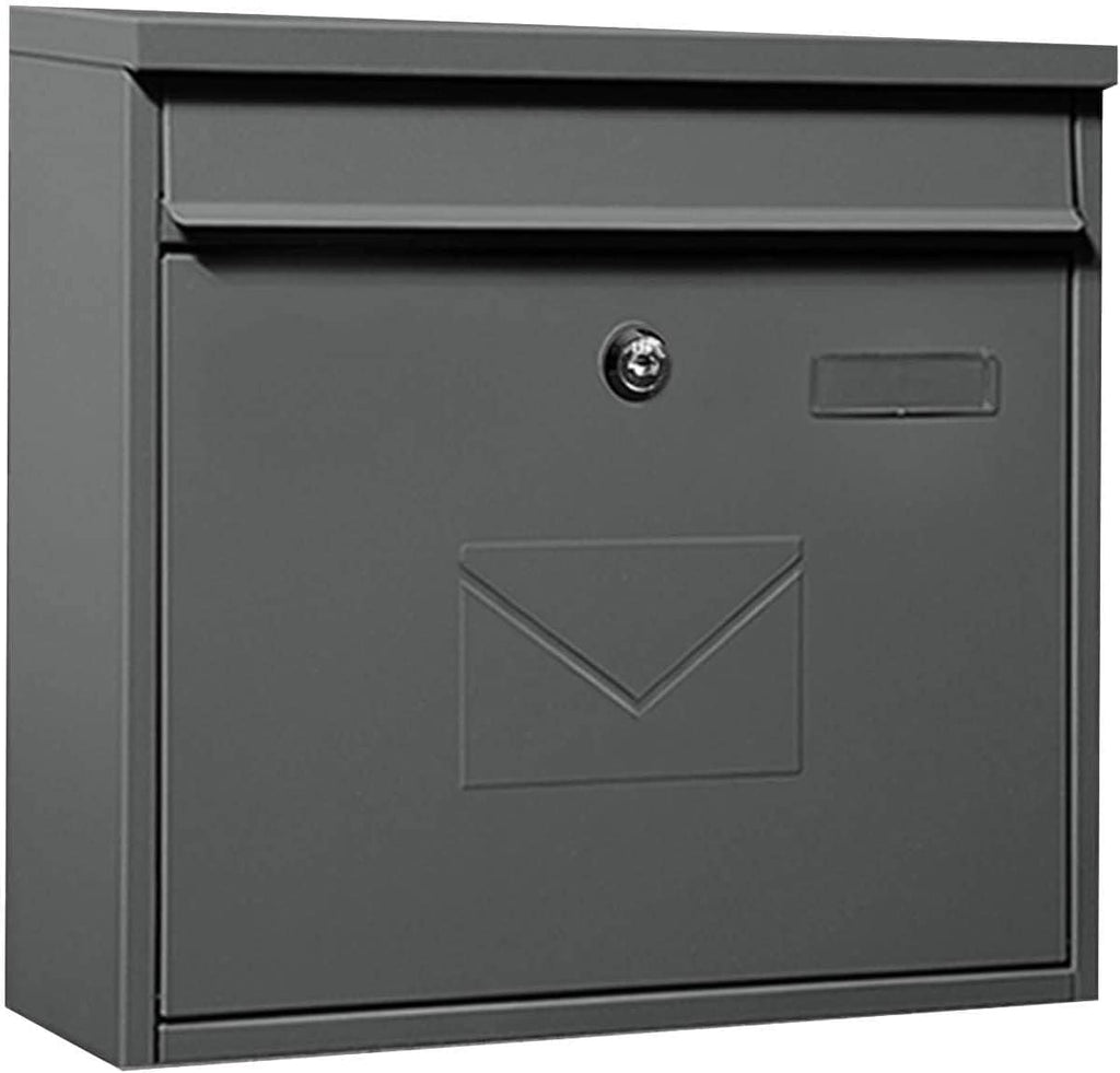 JYDQM Suggestion Box Business Drop Boxes Donation Box Modern Locking Mailbox, Wall Mount Grey Metal Post Box, for Outdoor Commercial Office Porch, Medium Rust-Proof Letter Box