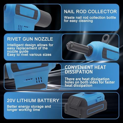 Cordless Riveting Tool Kit, Brushless Automatic Riveting Gun, Pneumatic Rivet Nut Gun. Suitable for Metal, Wood, and Plastic.
