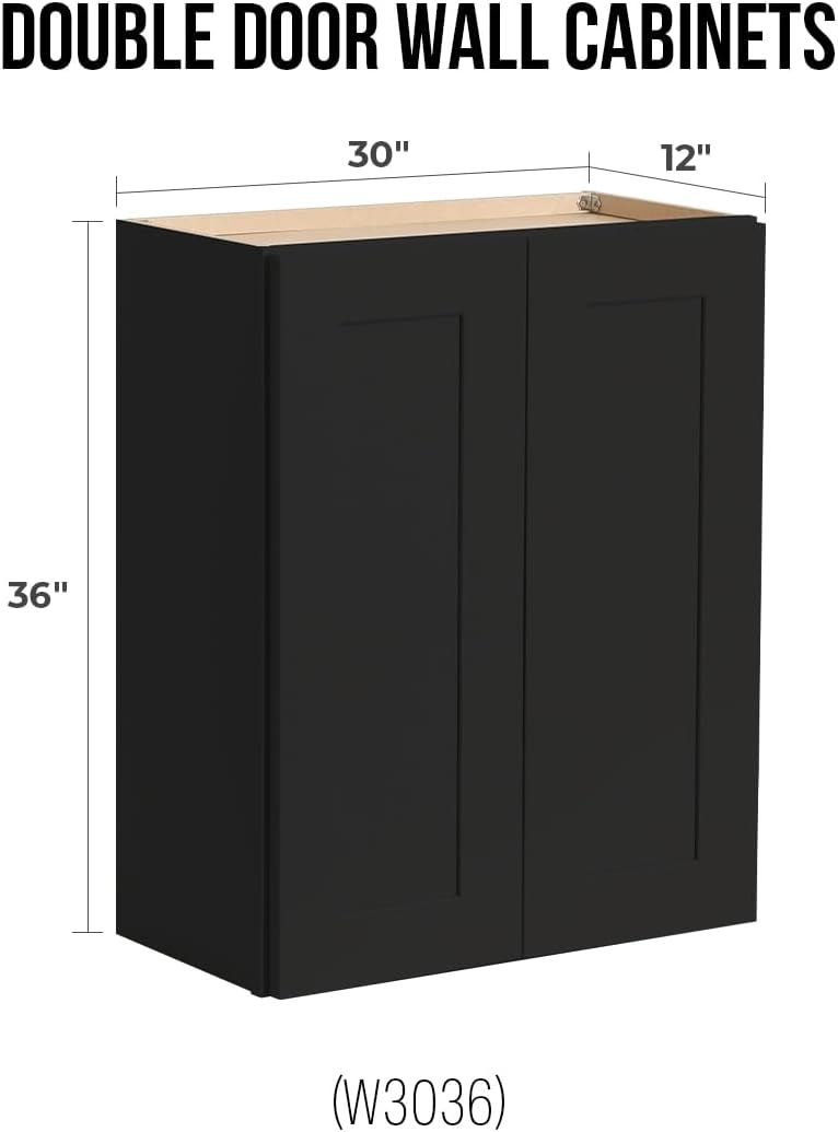 Solid Wood Wall-Mounted Medicine Cabinet, Kitchen Wall - Cabinet, Bathroom Cabinet Wall Mounted with Adjustable Shelves, 2 Doors Wall Calbinet (Charcoal Black, 30' W x 36' H x 12' D)