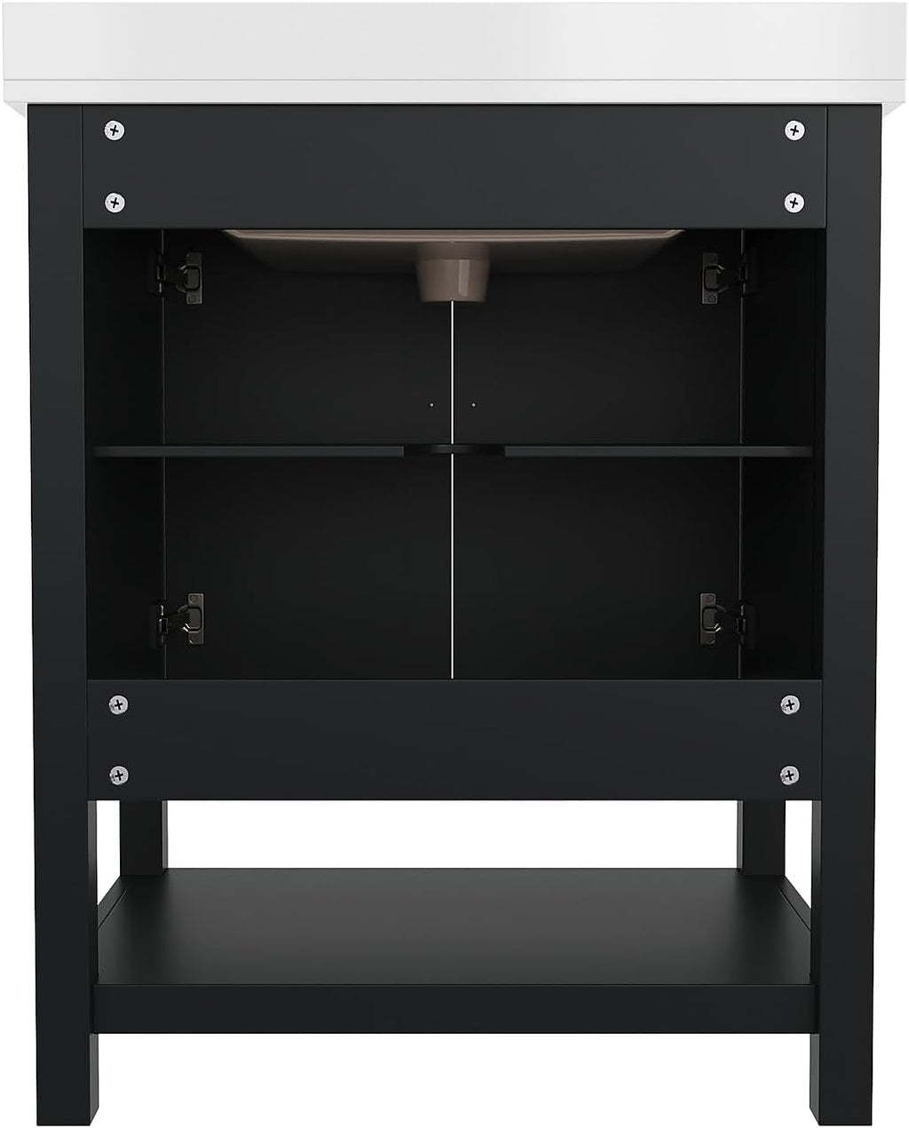Flash Furniture Vega 30 Inch Bathroom Vanity with Sink Combo, Storage Cabinet with Soft Close Doors and Open Shelf, Carrara Marble Finish Countertop, Black