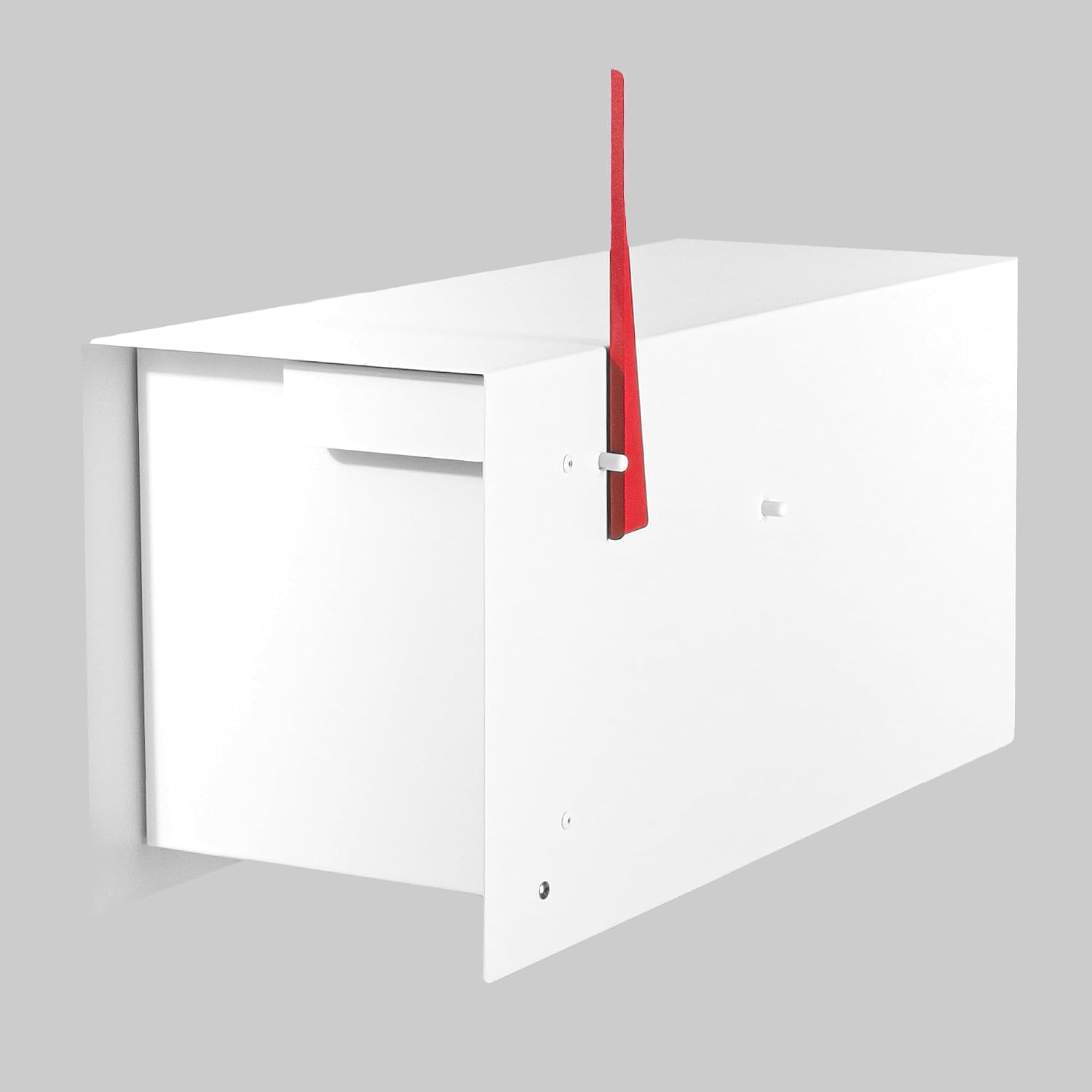 Ilyapa Modern Mailbox Post Mount - 21x8x10 White Metal Mailboxes for Outside, Heavy Duty Steek Mail Box Waterproof Letter Box for Parcels, with Recessed Magnetic Close Door