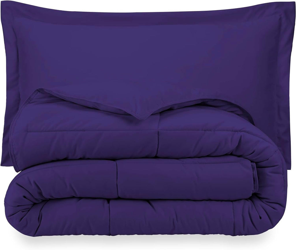 Oversized Queen All-Season Cooling Warmth Comforter Set – 3 Piece Bedding – 100% Egyptian Cotton, Long-Staple & Silky Soft – Luxury Hotel-Quality Duvet Insert – Machine Washable - Egg Plant