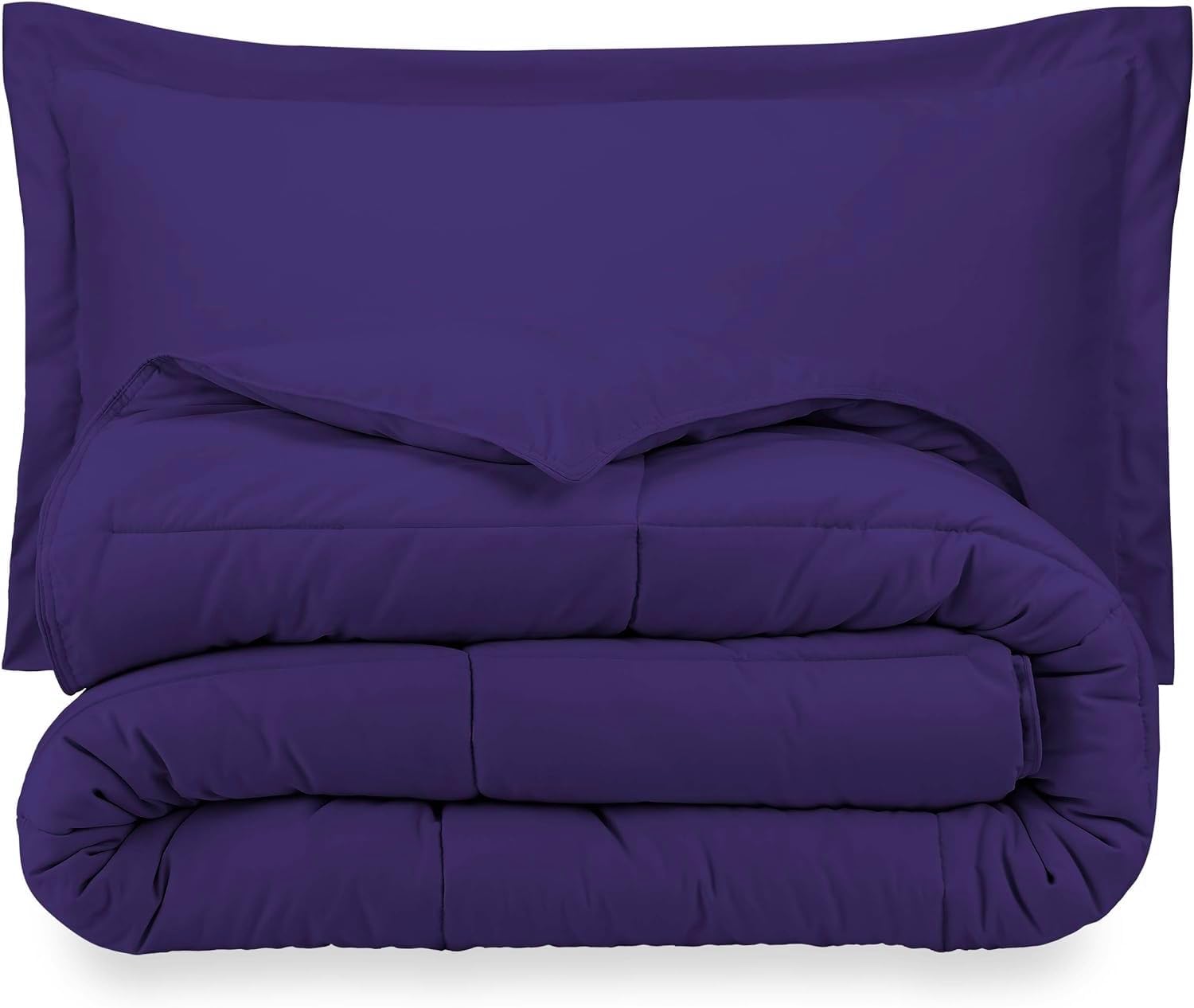 Oversized Queen All-Season Cooling Warmth Comforter Set – 3 Piece Bedding – 100% Egyptian Cotton, Long-Staple & Silky Soft – Luxury Hotel-Quality Duvet Insert – Machine Washable - Egg Plant
