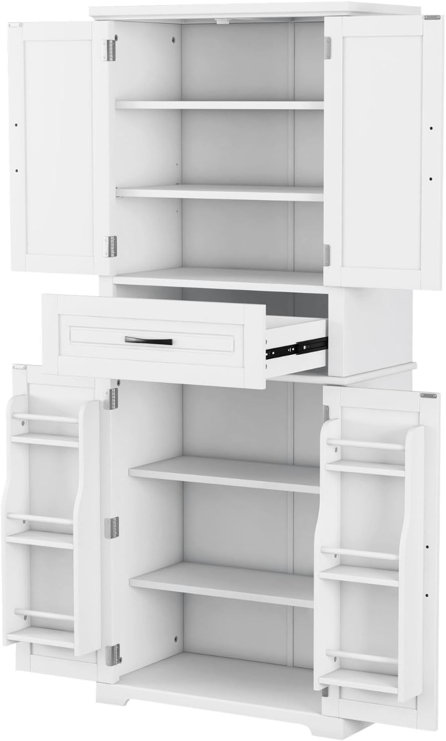 Tall Storage Cabinet with Adjustable Shelves, Large Drawer, and Door Storage Racks, 72' Kitchen Pantry Organizer with Magnetic Door Stopper and Metal Handles, Waterproof Finish for Home Use