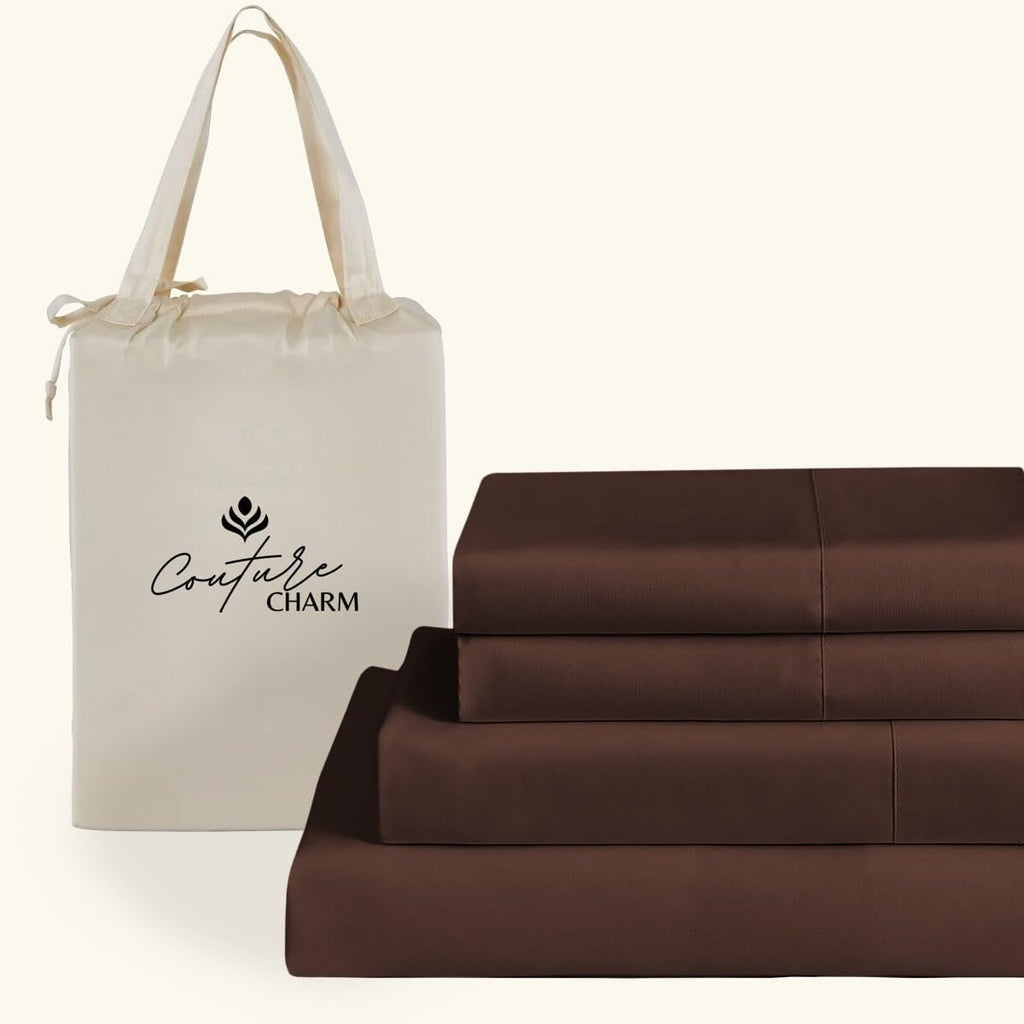 Queen Size 1000 Thread Count 100% Egyptian Cotton Sheet Set, 4-Piece, Sateen Weave, with 10-12' Deep Pocket Snug Fit (Solid, Chocolate)