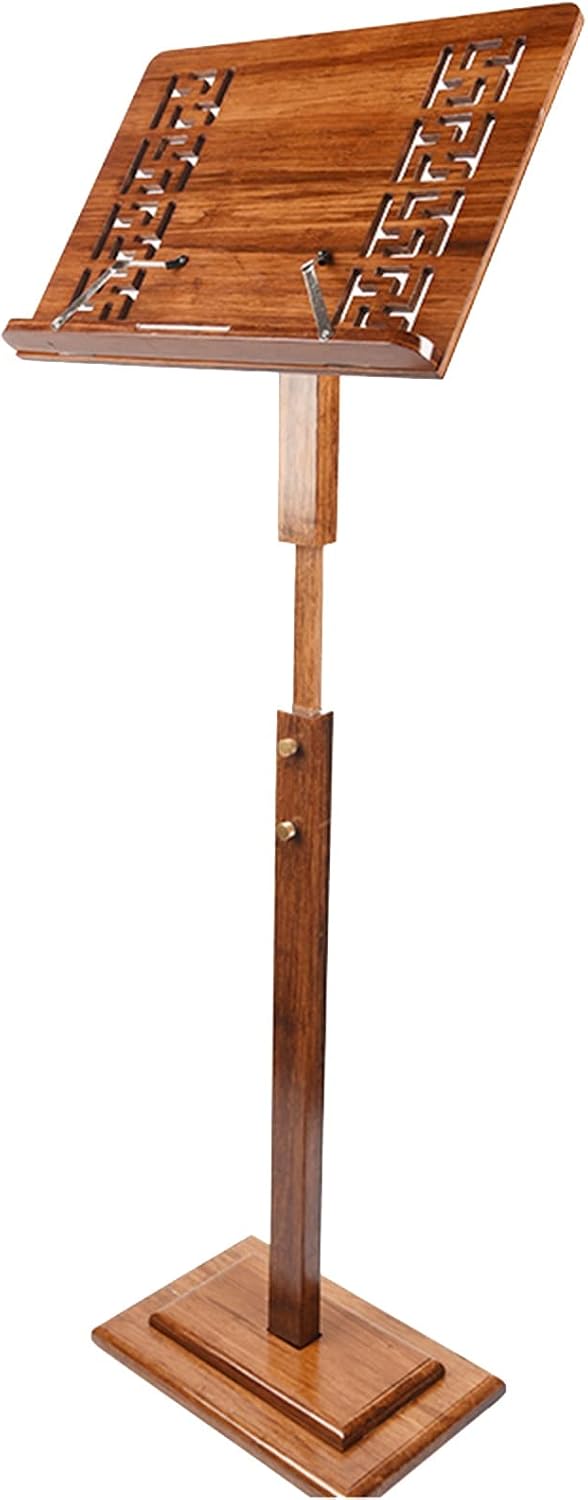 Wood Music Stand, Professional Orchestral Sheet Music Stand for Instrument Books, Concert Church School, Height Adjustable 43'-53' (Color : Brown)