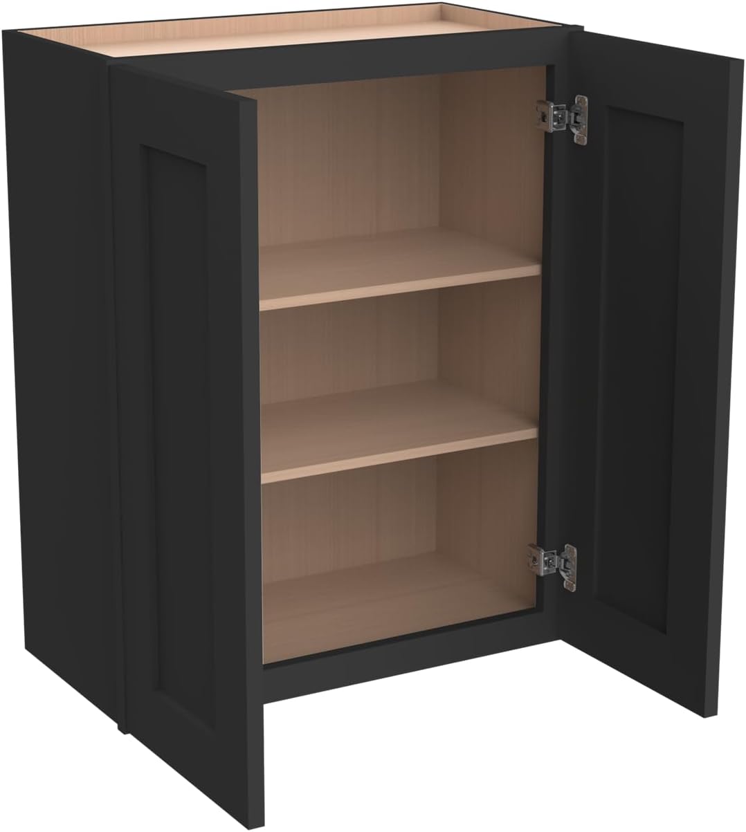 Solid Wood Wall-Mounted Medicine Cabinet, Kitchen Wall - Cabinet, Bathroom Cabinet Wall Mounted with Adjustable Shelves, 2 Doors Wall Calbinet (Charcoal Black, 24' W x 30' H x 12' D)