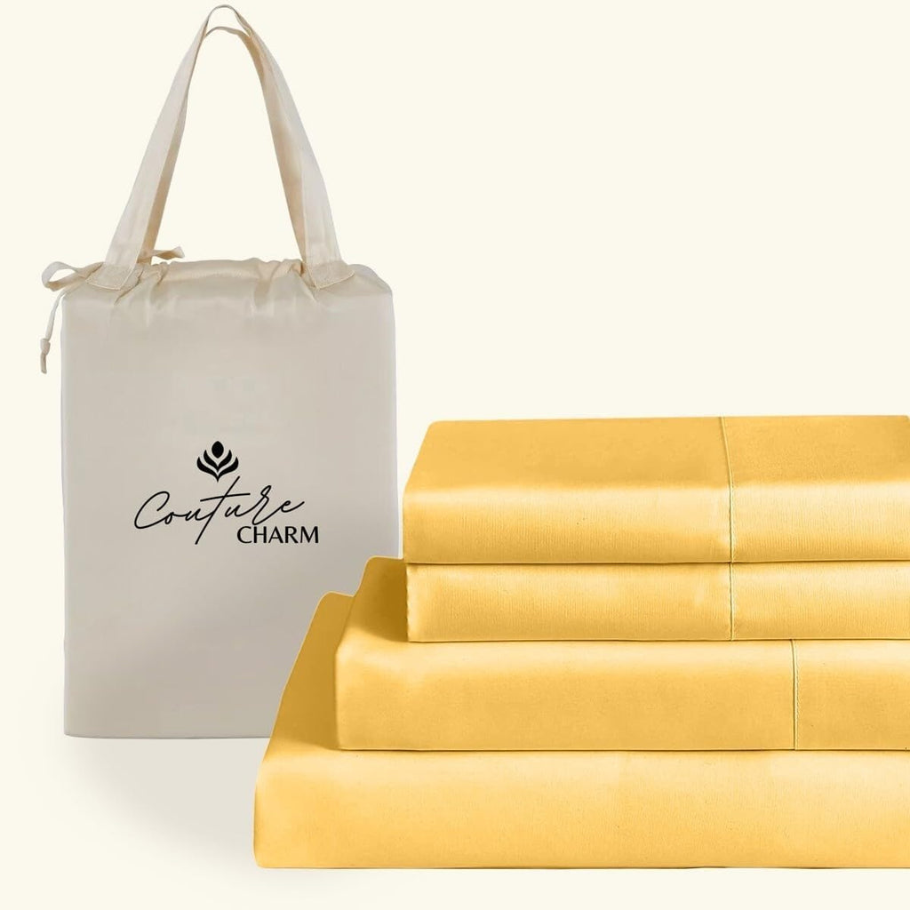 Queen Size 1000 Thread Count 100% Egyptian Cotton Sheet Set, 4-Piece, Sateen Weave, with 10-12' Inch Deep Pocket Snug Fit (Solid, Gold)
