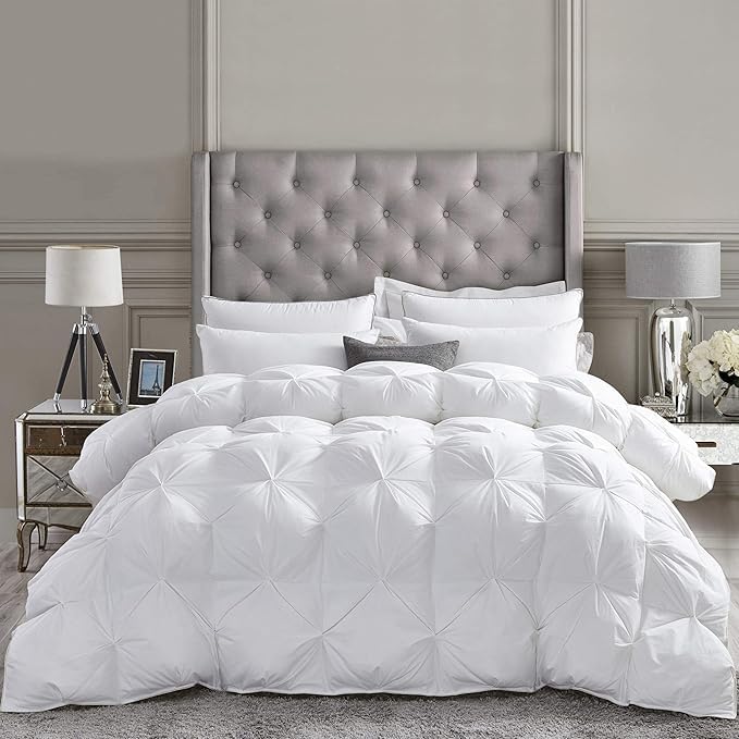 Premium All-Season Full Size Luxury Siberian Goose Down Pinch Pleated Comforter Duvet Insert 1200 Thread Count 100% Egyptian Cotton Down Feather Comforter (Full, White)