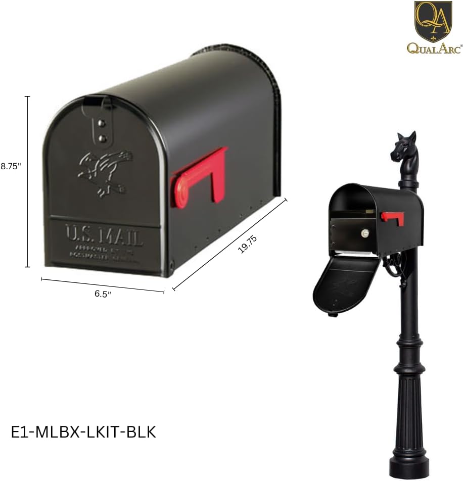 E1-MLBX-LKIT-WHT Rust Proof Galvanized Steel Mailbox with Locking Insert, Steel Latch & Red Aluminum Flag, White