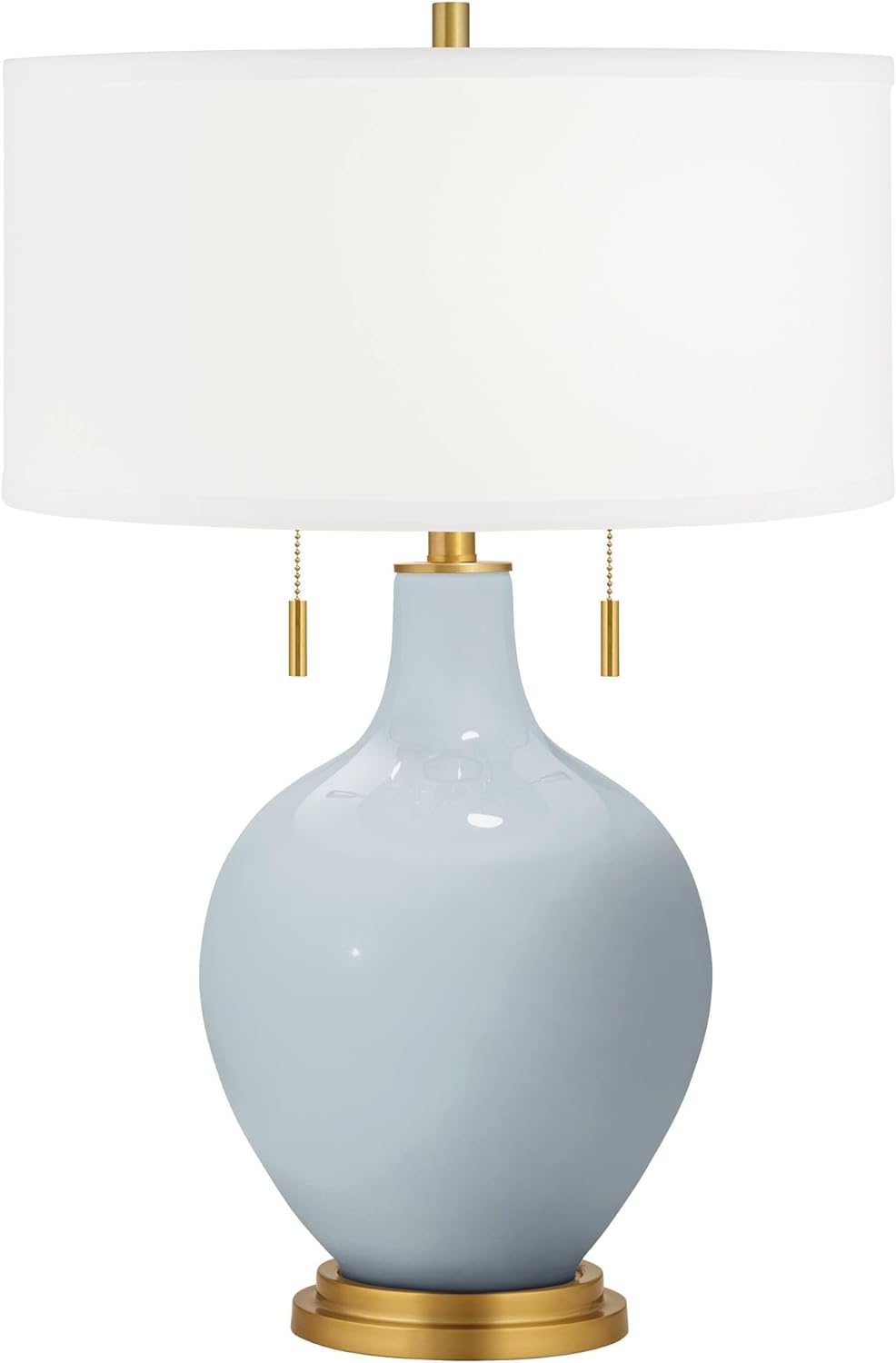 Color + Plus Toby 28' Tall Modern Glass Table Lamp Pull Chain Take Five Blue Gold Brass Finish Single Fabric White Shade Living Room Bedroom Bedside Nightstand House Office Family Reading Kitchen