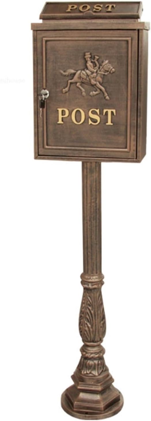 Floor Mailbox Metal Mailboxes for Outside Post-Mount Drop Box Garden Retro Vertical Post Box Large Locking Suggestion Box(Brass)
