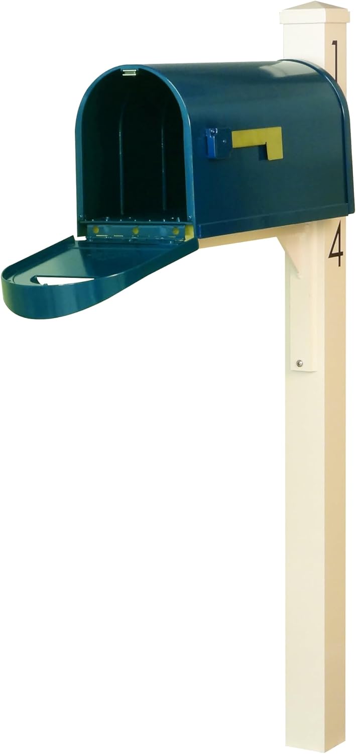 Special Lite Mid Modern Dylan Curbside Mailbox with Wellington Post - Blue Aluminum Mailbox with Post - SCD1008BLU_SPK720IVR_VN