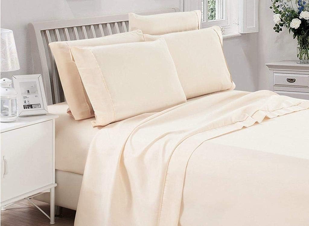 SHERA'S BEDDINGS 6- Piece Sheet Set Fits Mattress Upto 10-12 Inches Fully Elastic Deep Pocket Queen (60' X 80') Ivory Solid 650 Thread Count 100% Egyptian Cotton