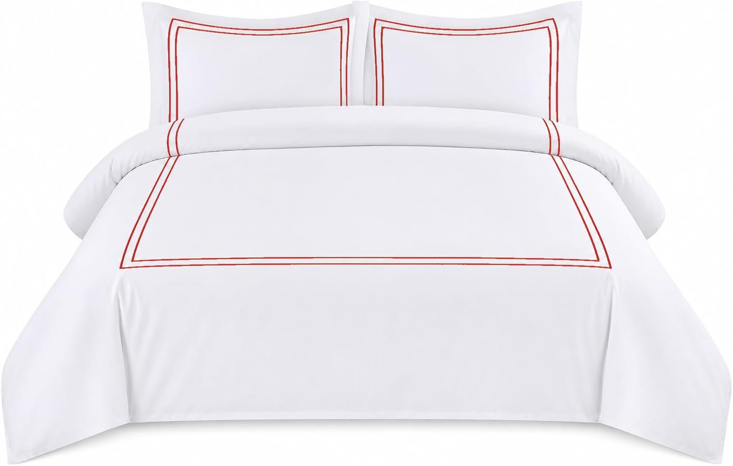 BedDecor Luxury 400-TC Egyptian Cotton 5PC Embroidered Duvet Cover Set with Beautiful 2-Stripe Embroidery(Blood Red, Full/Queen)
