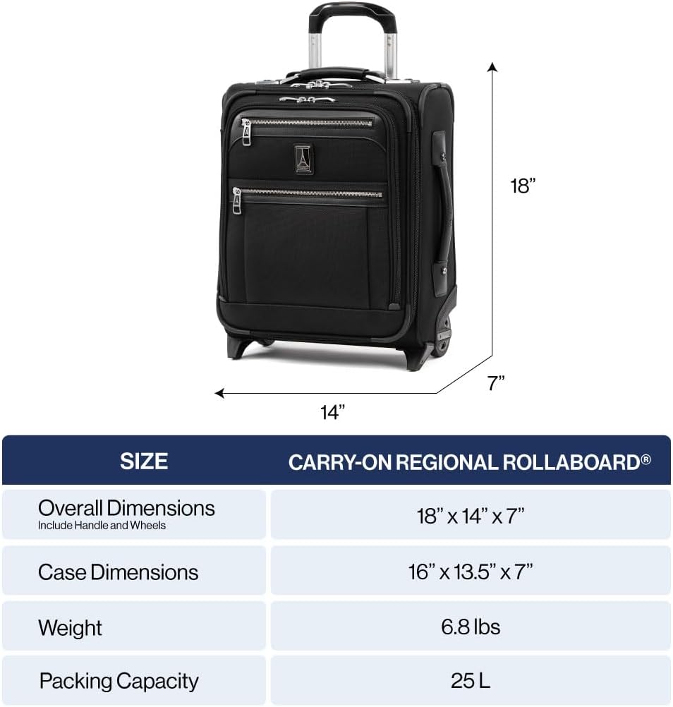 Travelpro Platinum Elite Softside Expandable Carry on Luggage, 2 Wheel Upright Regional Suitcase, USB Port, Men and Women, Shadow Black, Carry On 16-Inch