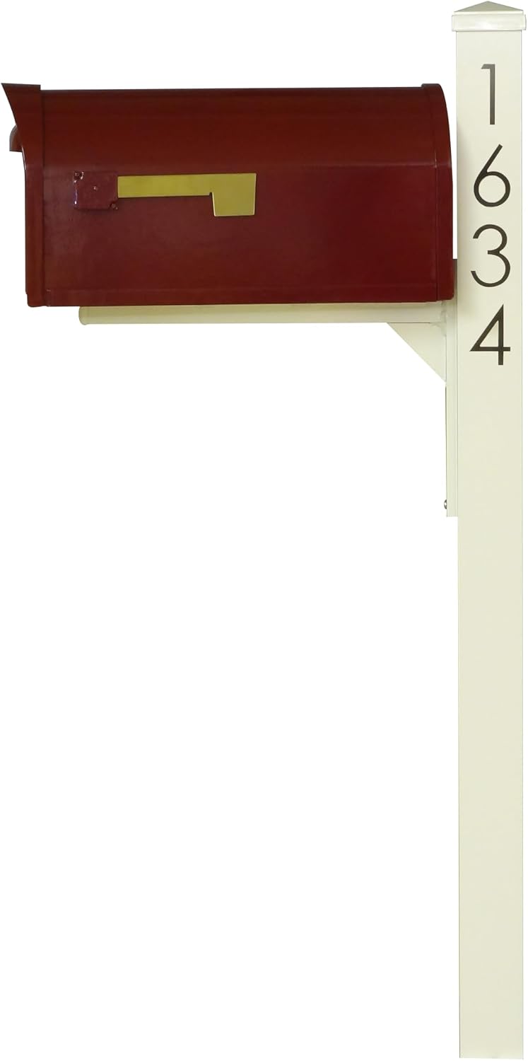 Special Lite Mid Modern Dylan Curbside Mailbox with Wellington Post - Wine Aluminum Mailbox with Post - SCD1008WIN_SPK720IVR_VN